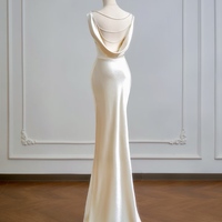 Ivory Sleeveless Mermaid Floor Length Backless Back with Pearl Prom Dress  - Thumbnail 1