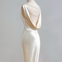 Ivory Sleeveless Mermaid Floor Length Backless Back with Pearl Prom Dress  - Thumbnail 2