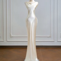 Ivory Sleeveless Mermaid Floor Length Backless Back with Pearl Prom Dress  - Thumbnail 4