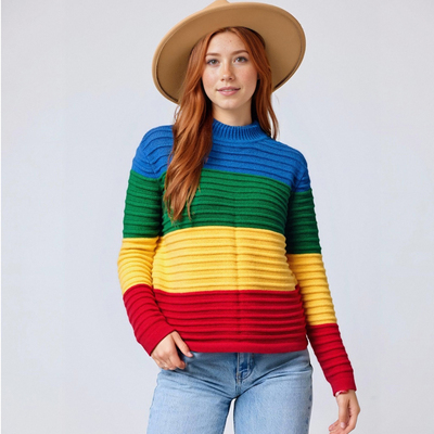 Vintage rainbow stripe personality pullover from FE CLOTHING
