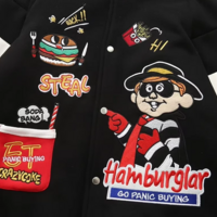 Harajuku Hamburger Embroidered Bomber Jacket - Thumbnail 7