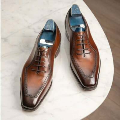 Luxury men's hand stitch brown split toe style christmas lace up shoes