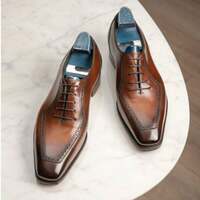 Luxury Men's Hand Stitch Brown Split Toe Style Christmas Lace Up Shoes - Thumbnail 1