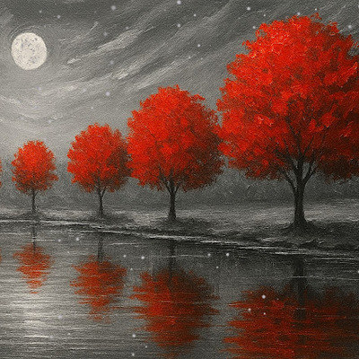 Whispers beneath the crimson moon landscape