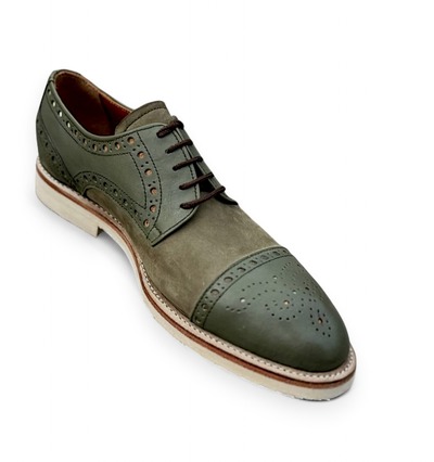 Crafted Leather Classic Green Leather Oxford Lace up Dress Shoes