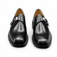 Crafted Leather Handmade Black Leather Monk Strap Dress Shoes - Thumbnail 1