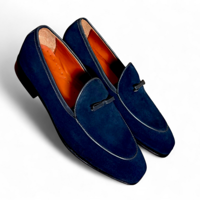 Crafted leather handmade men blue suede leather tassel loafers dress shoes