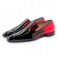 Crafted Leather Dark Brown Red Patent Leather Loafers Dress Shoes - Thumbnail 1