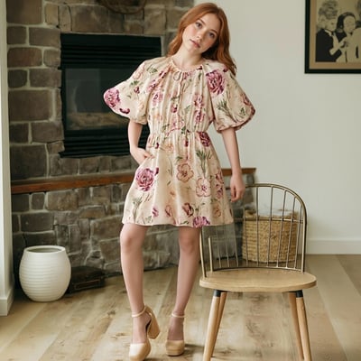 Holiday casual round neck bubble hem short dress