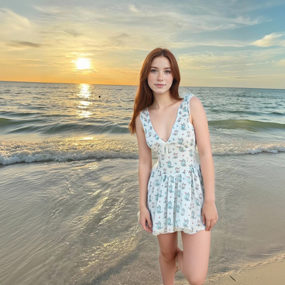 Cat Print V-Neck Flower Bud Romantic Girl Dress