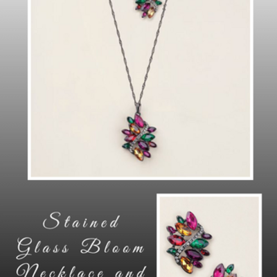 Stained glass bloom necklace and earring set