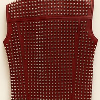 Crafted Leather Men Crimson Red Studded Jacket Punk Style Stylish Leather Vest  - Thumbnail 1