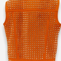 Crafted Leather Men Carrot Orange Studded Jacket Punk Style Stylish Leather Vest  - Thumbnail 1
