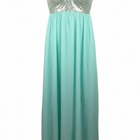 Green sequined tube top maxi dress - Thumbnail 3