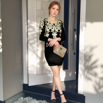 Black and gold embroidered dress