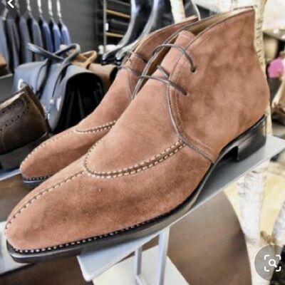Handmade brown suede formal wear split toe dress boot for mens 