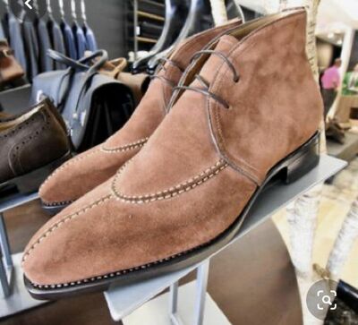 Handmade Brown Suede Formal Wear Split Toe Dress Boot For Mens 