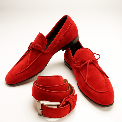 Premium maroon suede leather slips on loafers  men's tassels dress shoes for office and events shoes and belt sale