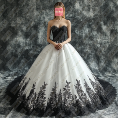White tulle and black lace applique formal prom wedding formal evening dress custom w19-22.4