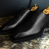 Luxury Men's Handmade Black Christmas Genuine Leather Shoes - Thumbnail 1