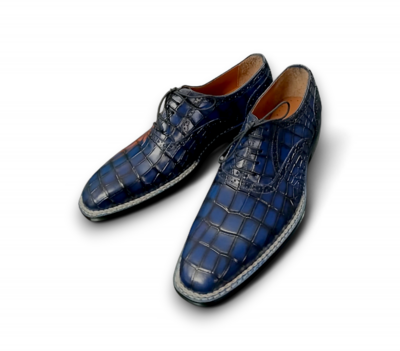 Crafted Leather Classic Handmade Men Norwegian Welted Blue Crocodile Lace up Alligator Dress Shoes