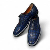 Crafted Leather Classic Handmade Men Norwegian Welted Blue Crocodile Lace up Alligator Dress Shoes - Thumbnail 1