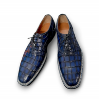 Crafted Leather Classic Handmade Men Norwegian Welted Blue Crocodile Lace up Alligator Dress Shoes - Thumbnail 2