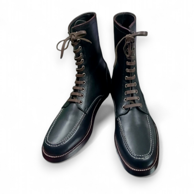 Crafted leather green leather ankle high lace up military boot