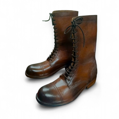 Crafted leather brown leather ankle high lace up military long boot