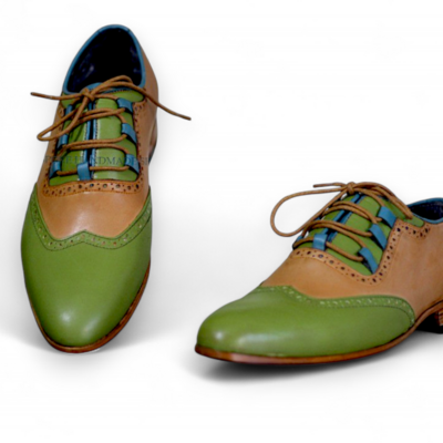 Crafted leather classic new mens green brown leather wingtip oxord dress shoes