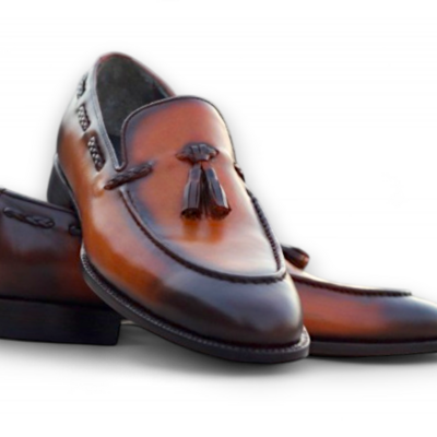 Crafted leather handmade brown tassel loafers dress shoes for men
