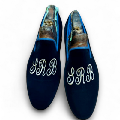 Crafted leather blue velvet loafers dress shoes for men