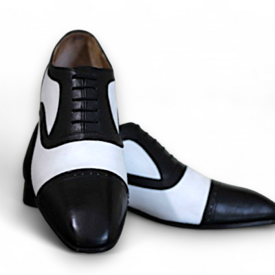 Crafted leather black white leather lace up dress shoes for men - Thumbnail 1