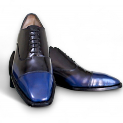 Crafted leather men black blue classic oxford lace up dress shoes - Thumbnail 1