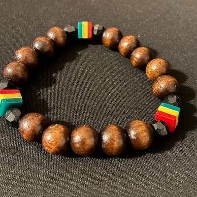 Rasta unity beaded stretch bracelet (brown) - Thumbnail 2