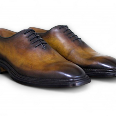 Crafted leather men brown patina leather oxford lace up dress shoes - Thumbnail 1