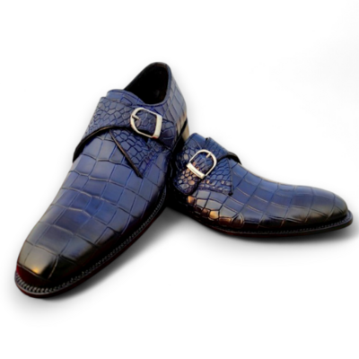 Crafted leather classic blue crocodile leather monk strap dress shoes