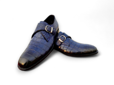 Crafted Leather Classic Blue Crocodile Leather Monk Strap Dress Shoes
