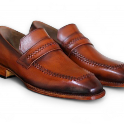 Crafted leather classic brown loafer slip on dress shoes