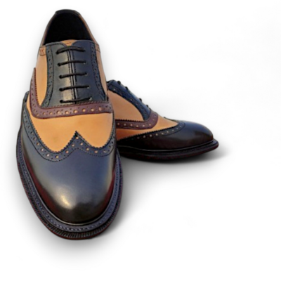 Crafted leather men black brown classic oxford wingtip lace up dress shoes - Thumbnail 1