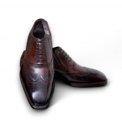 Crafted leather men brown classic oxford wingtip lace up dress shoes - Thumbnail 1