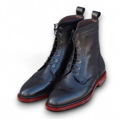 Crafted leather classic men black leather ankle high lace up dress boot