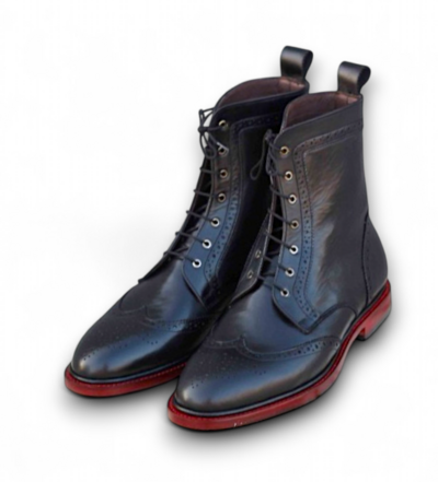 Crafted Leather Classic Men Black Leather Ankle High Lace up Dress Boot