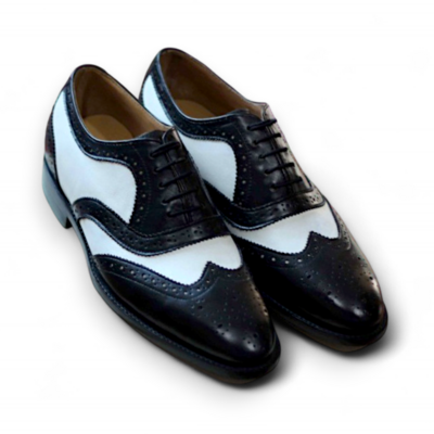 Crafted leather men black white classic wingtip oxford lace up dress shoes
