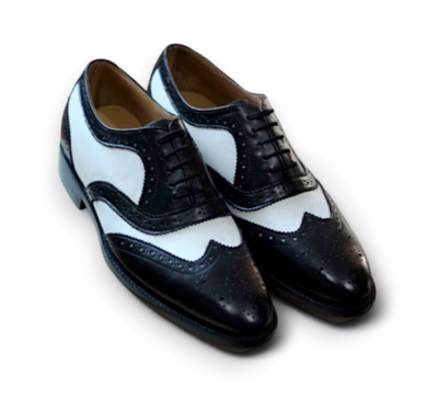 Crafted Leather Men Black White Classic Wingtip Oxford Lace up Dress Shoes