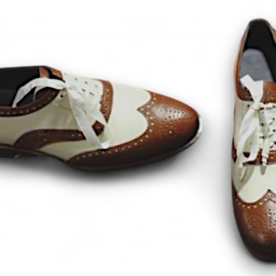 Crafted leather men brown white classic wingtip oxford lace up dress shoes - Thumbnail 1