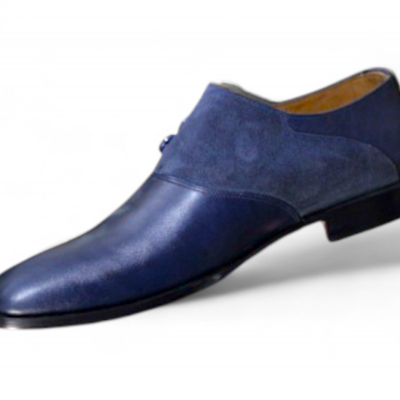 Crafted leather men blue/suede leather oxford lace up dress shoes - Thumbnail 1