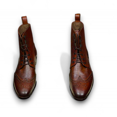 Crafted leather classic men brown leather ankle high lace up dress boot