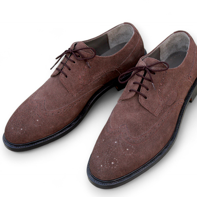 Crafted leather men brown suede wingtip oxford lace up dress shoes