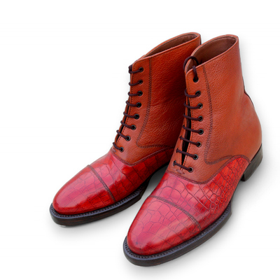 Cocrafted leather classic dress shoes brown leather crocodile/alligator ankle high boot - Thumbnail 1